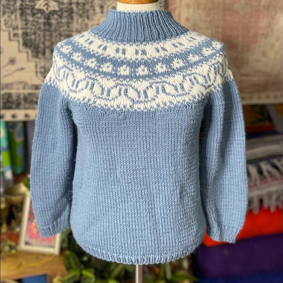 ♻️ SOLD Icelandic Pattern Handknit Chunky Sweater Retro Vintage S - Picture 2 of 16
